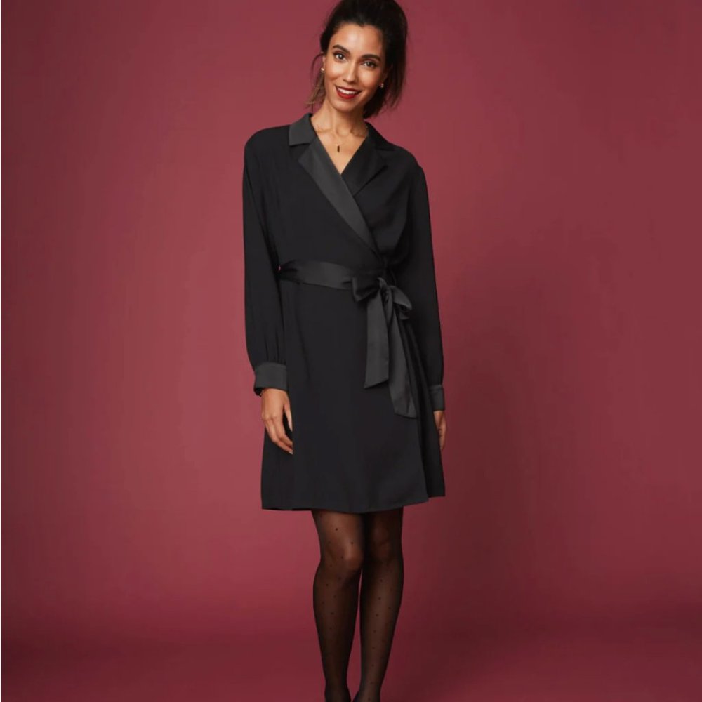 UnTuckIt Satin Back Crepe Wrap Agnes Dress